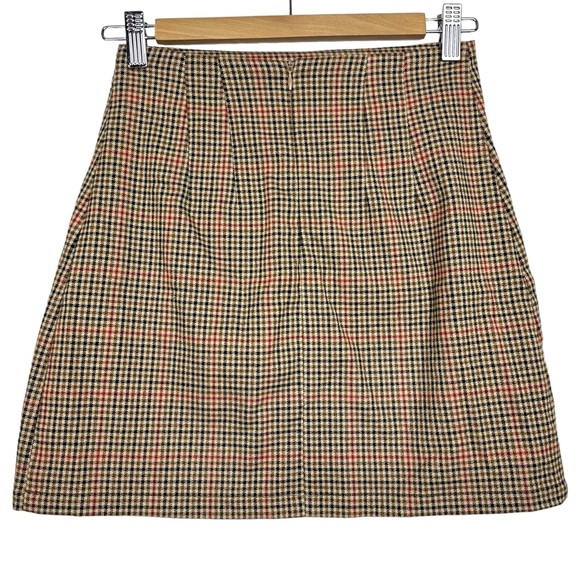 Brandy Melville Cara Glen Plaid Stretch Side Slit High Rise Mini Skirt Brown - Picture 6 of 13